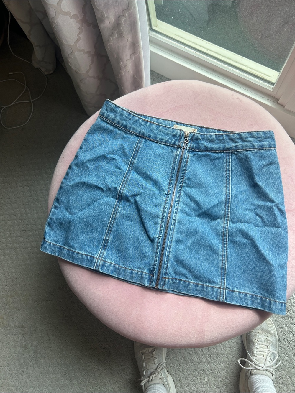 Altar'd State Light Blue Denim Zip-Front Mini Skirt